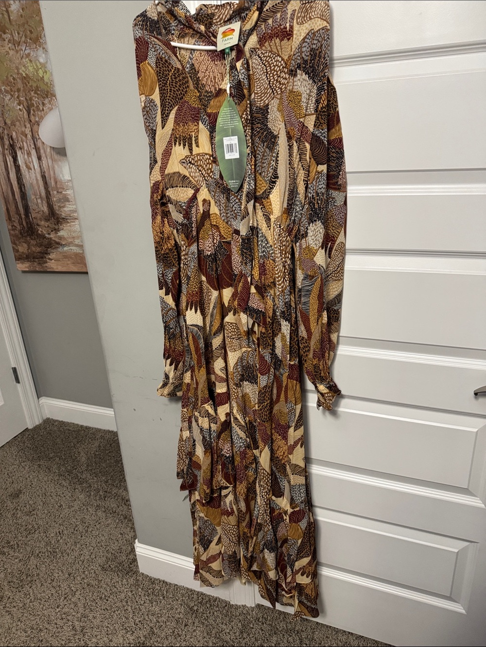 FARM Rio Multi-Color Printed Long-Sleeve Maxi Dress